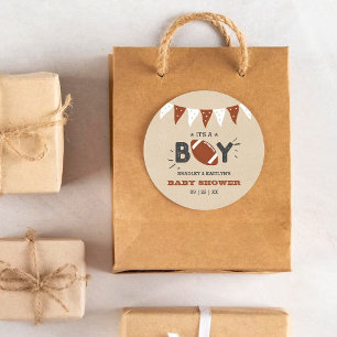 Het is een jongen! Football thema gecodeerd Baby s Ronde Sticker