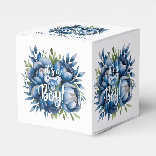 Het is een jongen! Fopspeen & pioenen Baby shower  Bedankdoosjes (Voorkant Zijde)