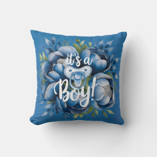 Het is een jongen! Fopspeen & pioenen Baby shower Kussen