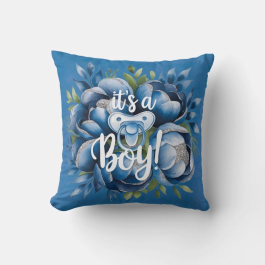 Het is een jongen! Fopspeen & pioenen Baby shower  Kussen (Voorkant)