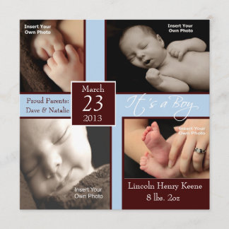 Het is een Jongen Foto Collage Birth Announements Aankondiging