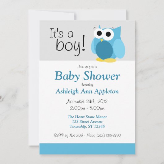Het is een jongen! Funny Blue Owl Baby Shower-uitv Kaart (Voorkant)