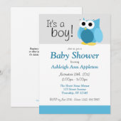 Het is een jongen! Funny Blue Owl Baby Shower-uitv Kaart (Voorkant / Achterkant)