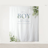Het is een jongen gebladerte blauwe baby shower fo wandkleed (Voorkant)