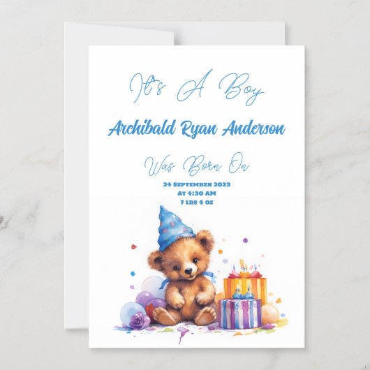 Het is een jongen geboorte aankondiging (Voorkant)