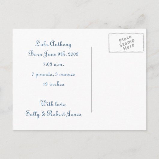 "Het is een jongen!" geboorteaankondiging Aankondigingskaart (Achterkant)