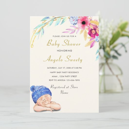 Het is een jongen! Gelukkig Slaapend Baby shower (Staand voorkant)