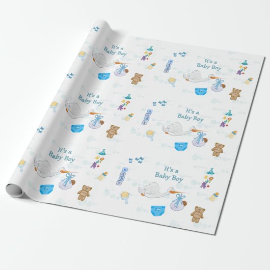Het is een jongen - Gepersonaliseerd Baby shower Cadeaupapier (Uitgerold)