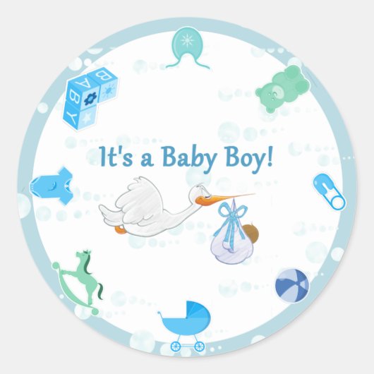 Het is een jongen - Gepersonaliseerd Baby shower Ronde Sticker (Voorkant)
