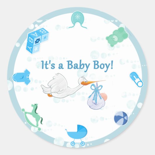 Het is een jongen - Gepersonaliseerd Baby shower Ronde Sticker (Voorkant)