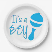 Het is een jongen Geslacht die Baby shower Blauw o Papieren Bordje (Voorkant)