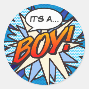 HET IS EEN JONGEN Geslacht Onthulling Fun Retro St Ronde Sticker
