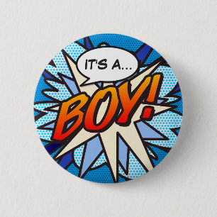 HET IS EEN JONGEN Geslacht Reveal Strip Pop Art Ronde Button 5,7 Cm
