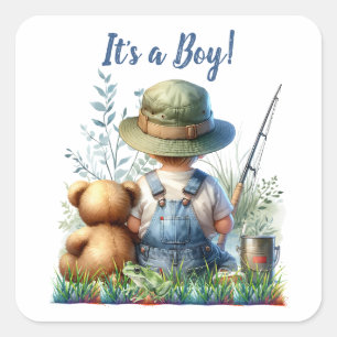 Het is een jongen! Gevist Baby shower Vierkante Sticker