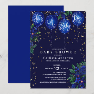 Het is een jongen Glitter Balloons Floral Baby sho Kaart