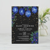 Het is een jongen Glitter Balloons Floral Baby sho Kaart (Staand voorkant)