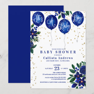 Het is een Jongen Glitter Balloons Floral Baby sho Kaart