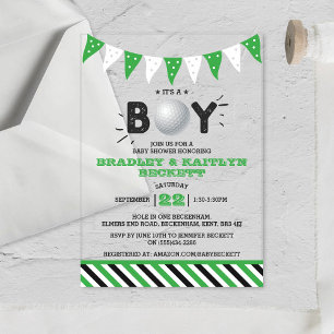Het is een jongen! Golf Thema Co-ed Baby Shower Acryl Uitnodigingen