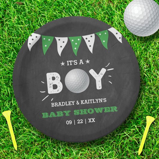 Het is een jongen! Golf ThMED Co-ed Baby shower Papieren Bordje