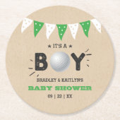 Het is een jongen! Golf ThMED Co-ed Baby shower Ronde Kartonnen Onderzetter (Voorkant)