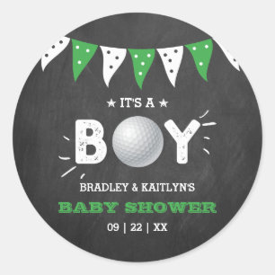 Het is een jongen! Golf ThMED Co-ed Baby shower Ronde Sticker