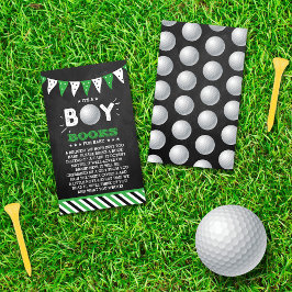 Het is een jongen! Golfthema Baby shower Boek aanv Informatiekaartje