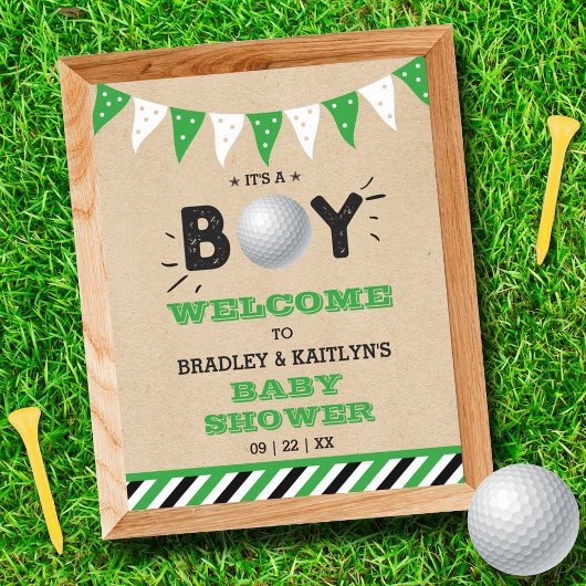 Het is een jongen! Golfthema Baby shower Welkom Poster
