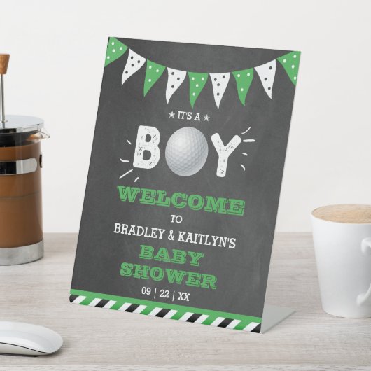 Het is een jongen! Golfthema Baby shower Welkom Reclamebord Met Voetstuk (Insitu)