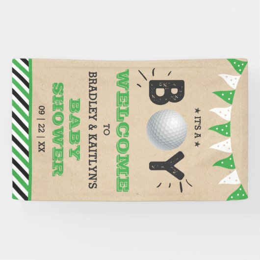 Het is een jongen! Golfthema Baby shower Welkom Spandoek (Horizontaal)