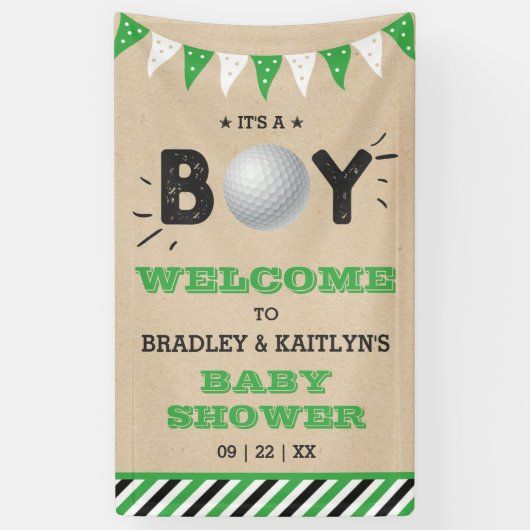 Het is een jongen! Golfthema Baby shower Welkom Spandoek (Verticaal)