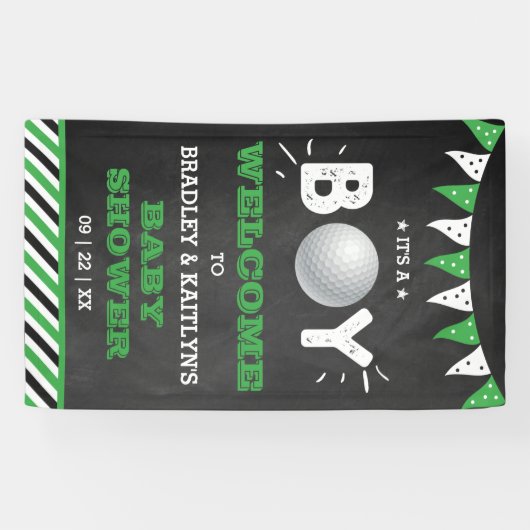 Het is een jongen! Golfthema Baby shower Welkom Spandoek (Horizontaal)