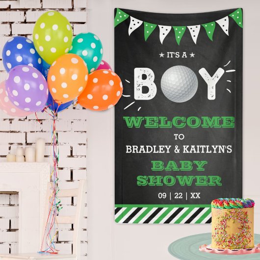 Het is een jongen! Golfthema Baby shower Welkom Spandoek