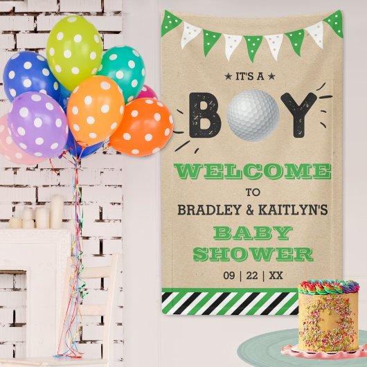 Het is een jongen! Golfthema Baby shower Welkom Spandoek