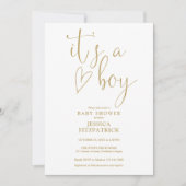 Het is een jongen Gouden Script Hart Jongen Baby S Kaart (Voorkant)