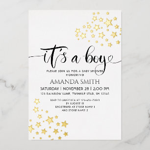 Het is een Jongen Gouden Sterren Baby Shower Folie Uitnodiging