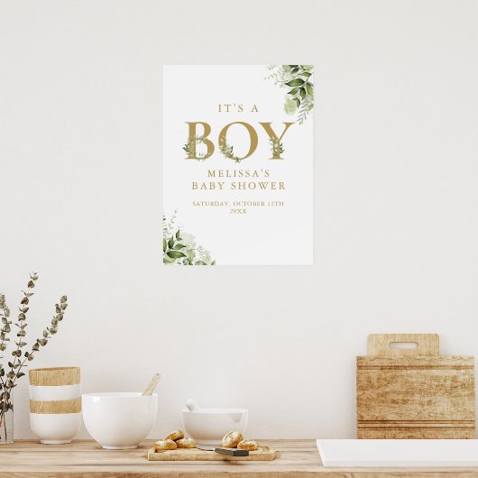 Het is een jongen groen gouden Baby shower teken Poster (Keuken)