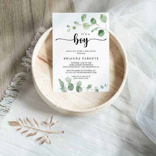 Het is een Jongen Groene EucalyptusBaby shower Kaart