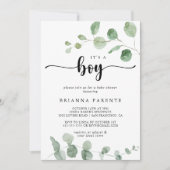 Het is een Jongen Groene EucalyptusBaby shower Kaart (Voorkant)