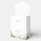 Het is een jongen groene gebladerte stoffig blauwe bedankdoosjes (Geopend)