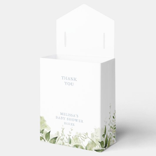 Het is een jongen groene gebladerte stoffig blauwe bedankdoosjes (Geopend)