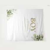 Het is een jongen groene goud baby shower foto ach wandkleed (Voorkant (horizontaal))