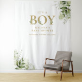 Het is een jongen groene goud baby shower foto ach wandkleed (In situ)