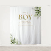 Het is een jongen groene goud baby shower foto ach wandkleed (Voorkant)
