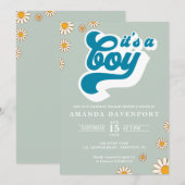 Het is een jongen Groovy Baby shower nodiging Kaart (Voorkant / Achterkant)