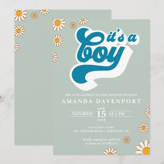 Het is een jongen Groovy Baby shower nodiging Kaart (Voorkant / Achterkant)