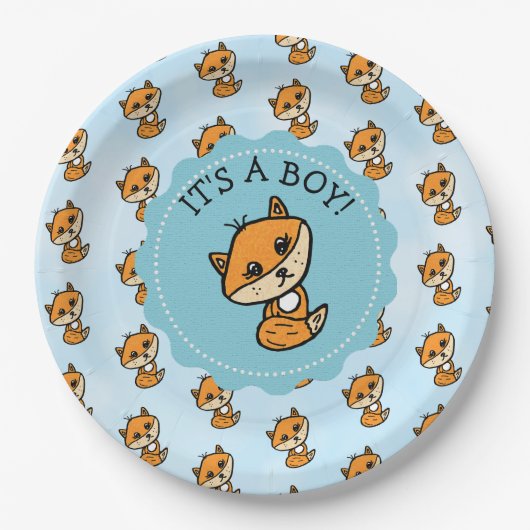 Het is een jongen, het Baby shower van Little Fox Papieren Bordje (Voorkant)