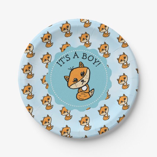 Het is een jongen, het Baby shower van Little Fox  Papieren Bordje (Voorkant)