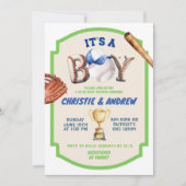 Het Is Een Jongen Honkbal Gecombineerde Baby Showe Kaart (Voorkant)