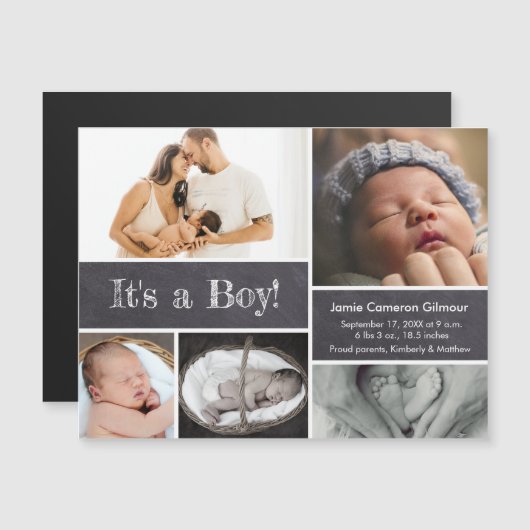 Het is een jongen! Introductie van Baby fotocollag Magnetische Uitnodiging (Voorkant / Achterkant)