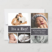 Het is een jongen! Introductie van Baby fotocollag Magnetische Uitnodiging (Voorkant)